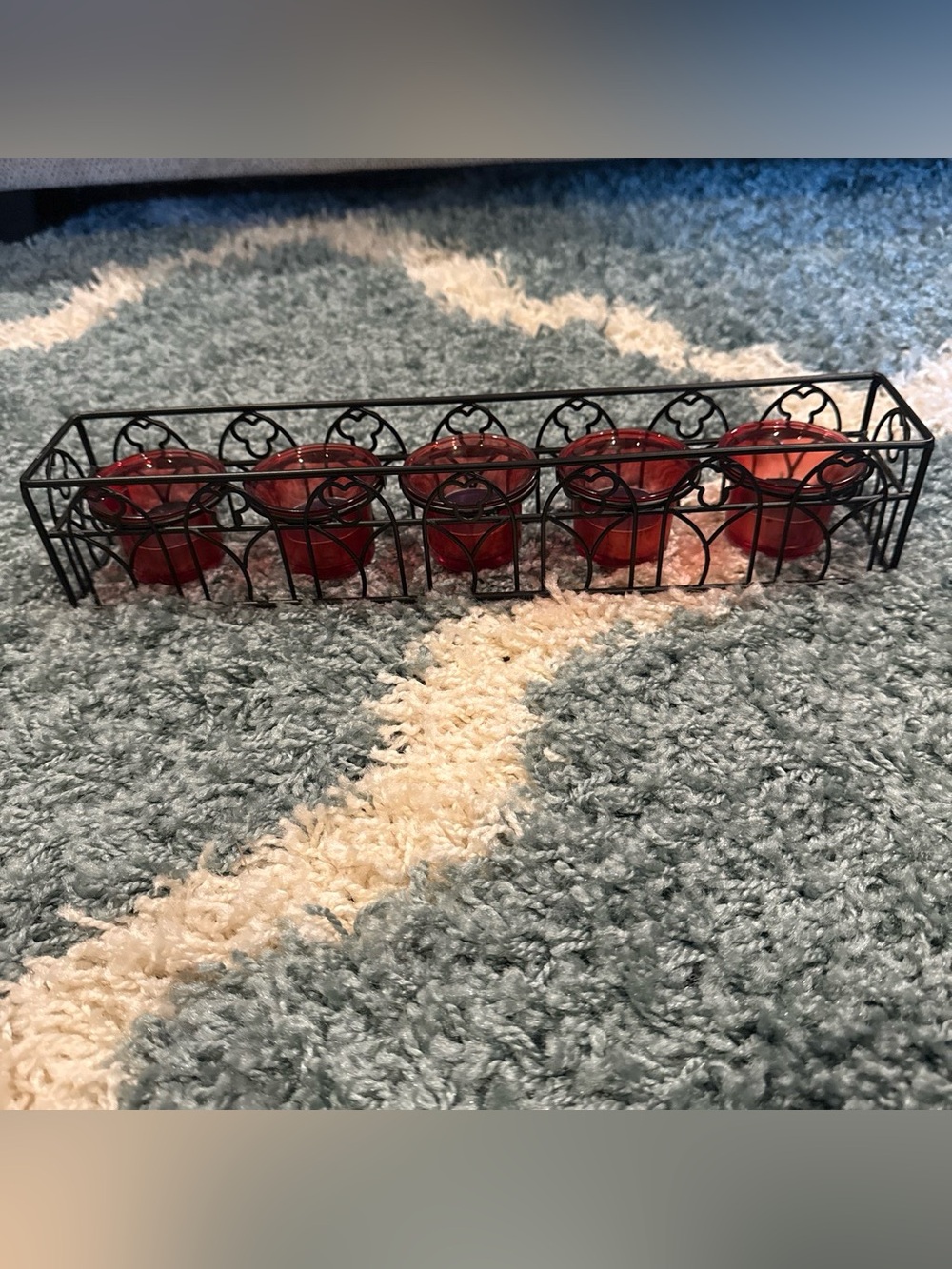 Halloween Grave Red Glass Tealight Holder Set in Decorative Black Metal Frame